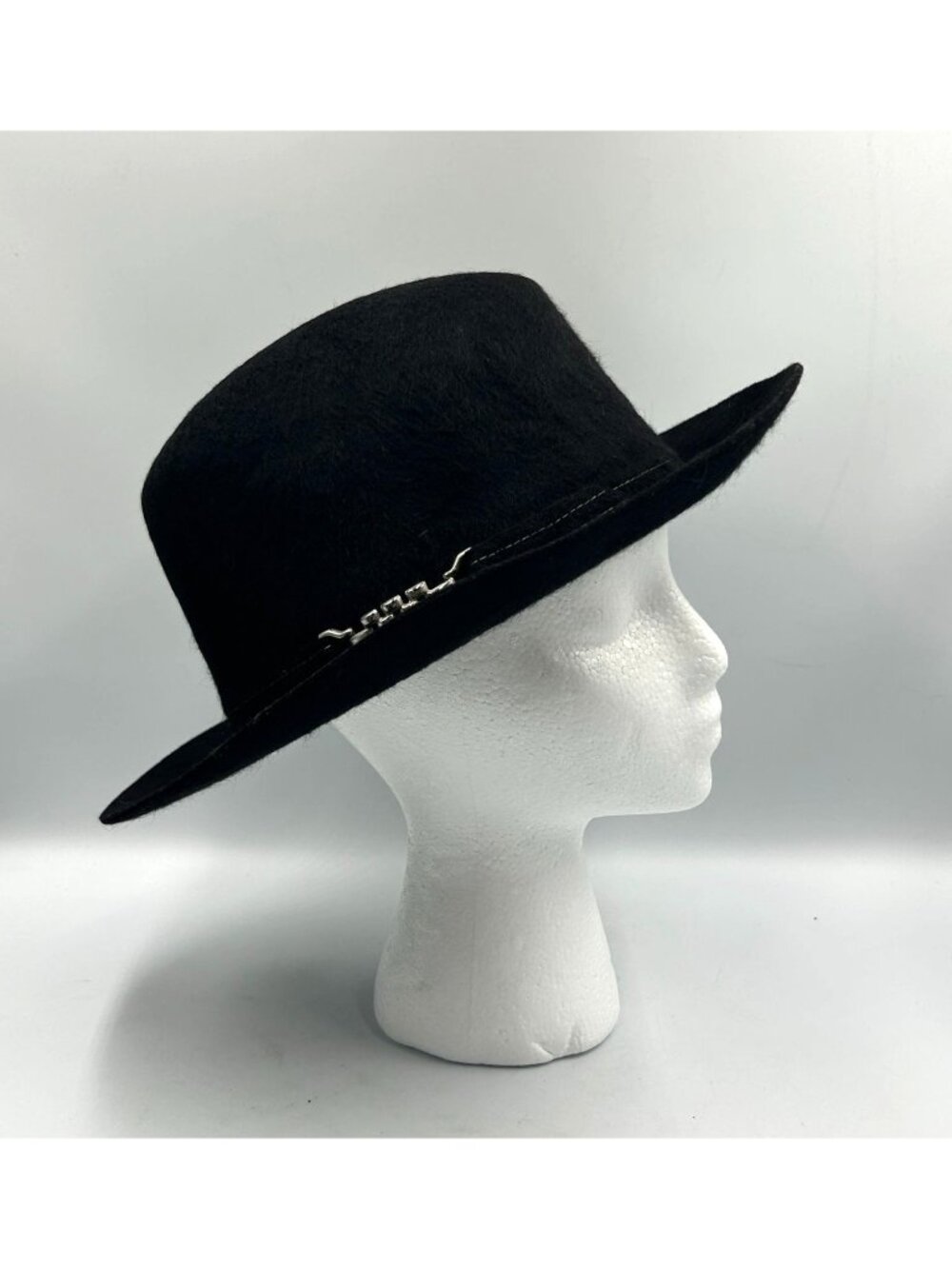 Antique Vintage Men's Black Wool Wide-Brim Fedora Hat Large 3474